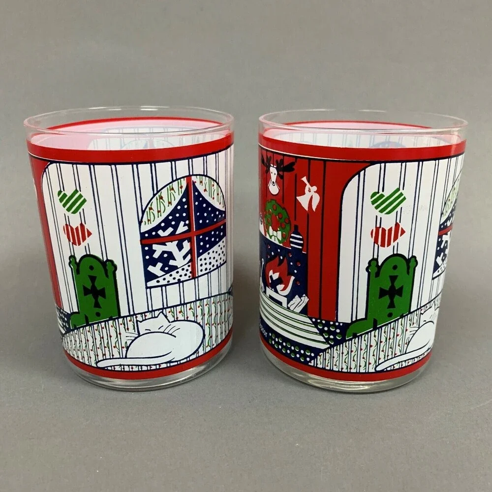 Jepcor Twas‎ Night Before Christmas Glasses Double Old Fashion 4 1/8 Lot of 2